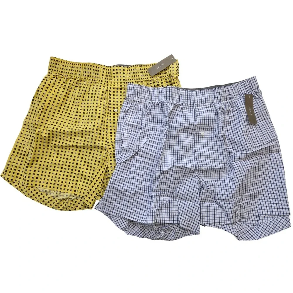 J. Crew Boxer Shorts 2‎ Pack Printed Cotton Men S Yellow Blue NWT
